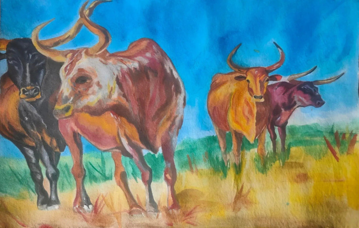 Guardians Of The Plains (ART-17742-116331) - Handpainted Art Painting - 22in X 15in