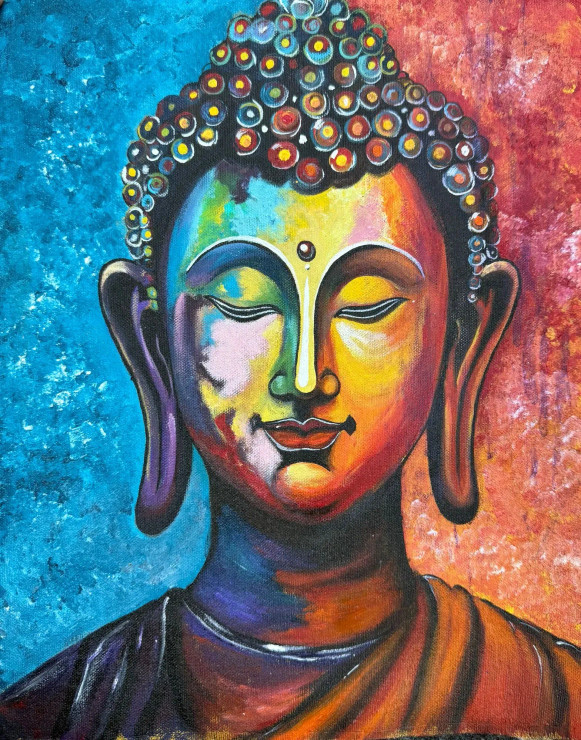 Budha Colorful Painting By Keshvaa (ART-17615-115662) - Handpainted Art Painting - 12in X 15in