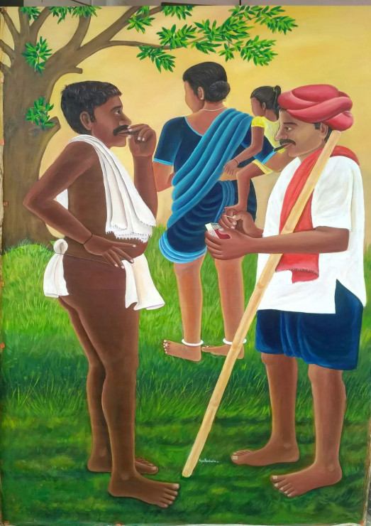 Tribal Life 4 (ART-17763-116358) - Handpainted Art Painting - 48in X 72in