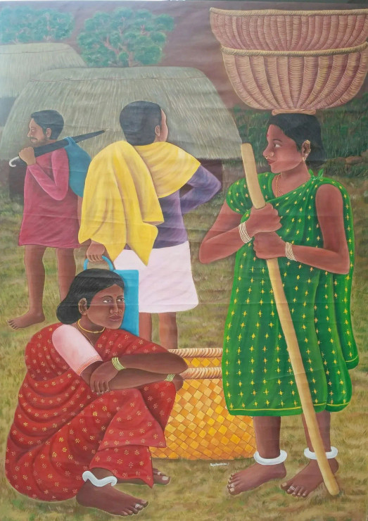 Tribal Life 3 (ART-17763-116357) - Handpainted Art Painting - 48in X 72in