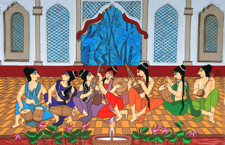 Musical Evening (ART-3324-116335) - Handpainted Art Painting - 59in X 38in