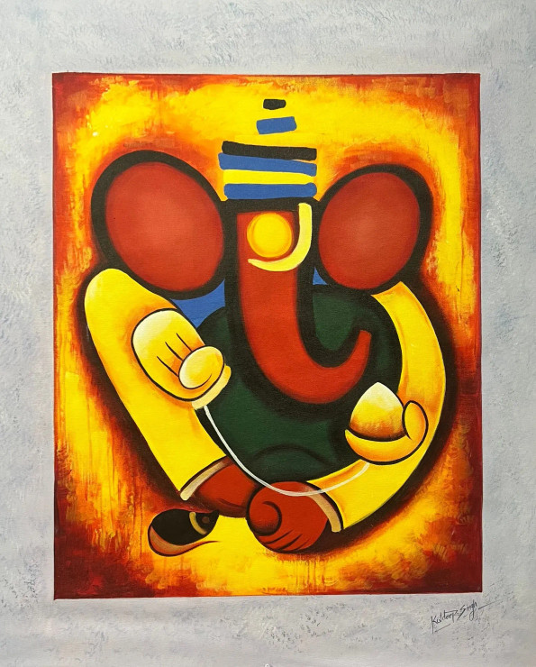 Lord Ganesha Painting (ART-6706-116315) - Handpainted Art Painting - 24in X 36in
