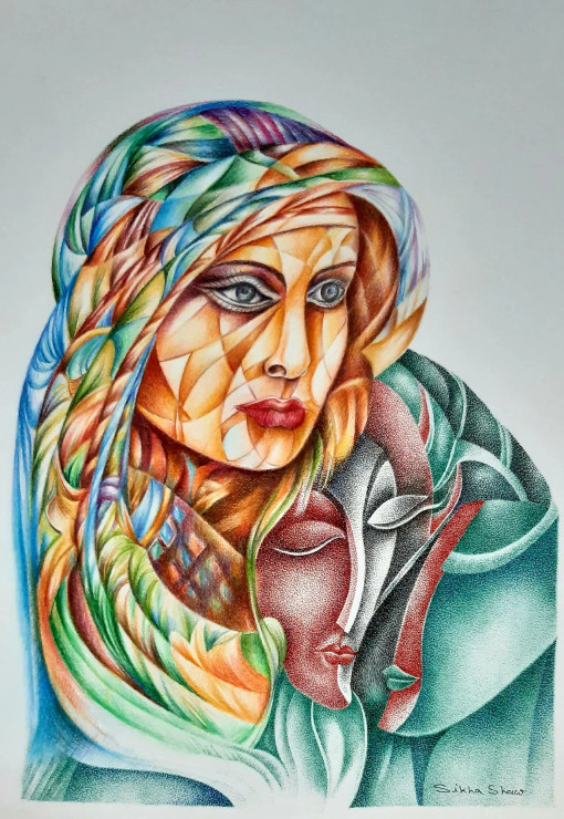 Split Transitions (ART-17761-116283) - Handpainted Art Painting - 11in X 16in