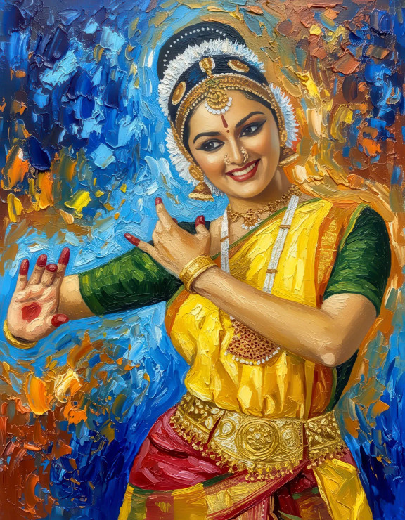 Bharatanatyam Bliss (PRT-15697-116350) - Canvas Art Print - 37in X 48in