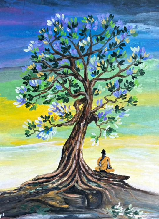 Golden Hour Of Stillness (ART-17730-116384) - Handpainted Art Painting - 16in X 20in