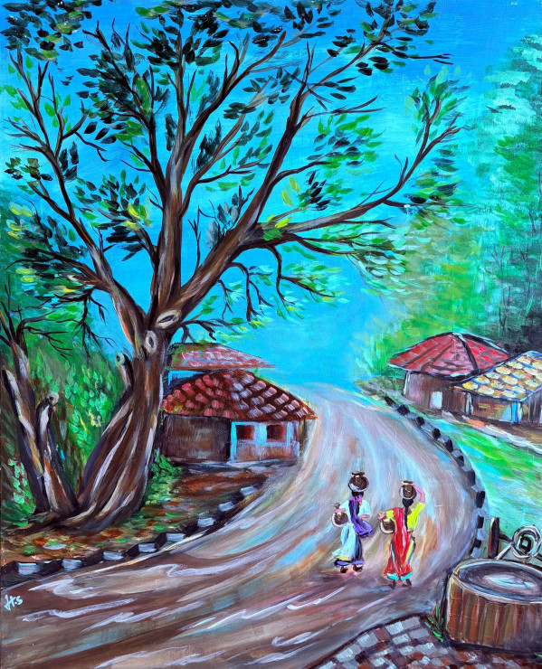 The Village Rhythm (ART-17730-116336) - Handpainted Art Painting - 20in X 24in
