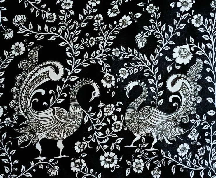 Peacock Kalamkari Artwork Painting (ART-15598-116493) - Handpainted Art Painting - 32in X 25in