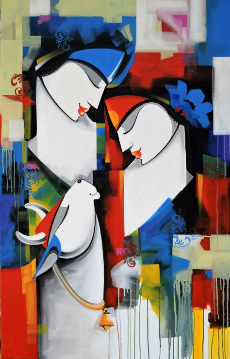 Loving Couple (ART-8184-116587) - Handpainted Art Painting - 36in X 60in