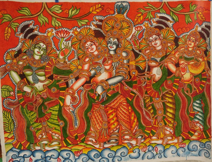 Raasaleela (ART-17803-116526) - Handpainted Art Painting - 32in X 42in