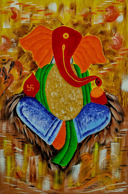 The Auspicious Glow (ART-17802-116541) - Handpainted Art Painting - 24in X 36in
