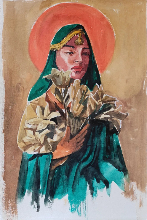 Woman (ART-7901-116727) - Handpainted Art Painting - 8in X 10in