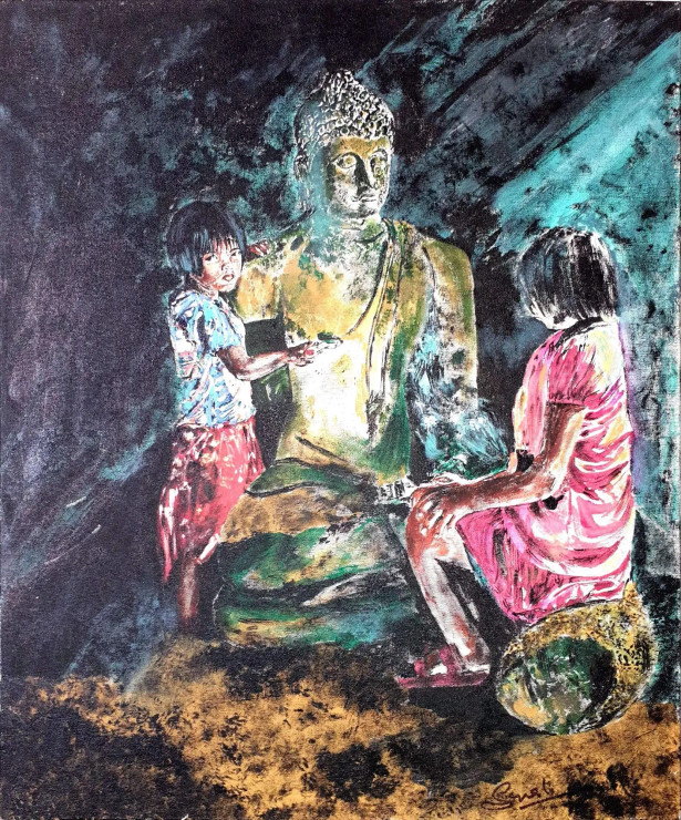 Buddha (ART-17820-116651) - Handpainted Art Painting - 18in X 24in