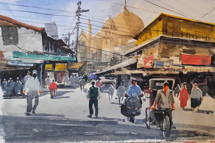 Indian City (ART-7901-116655) - Handpainted Art Painting - 10in X 8in