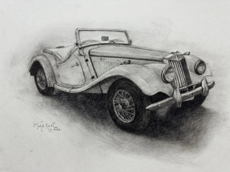 1954 MG TF Roadster – Classic British Car (ART-15644-116749) - Handpainted Art Painting - 16in X 12in
