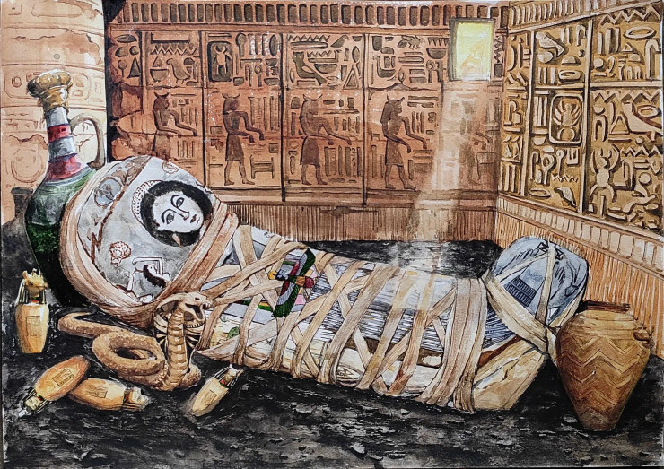 The Death Of Cleopatra (ART-7901-116635) - Handpainted Art Painting - 16in X 12in