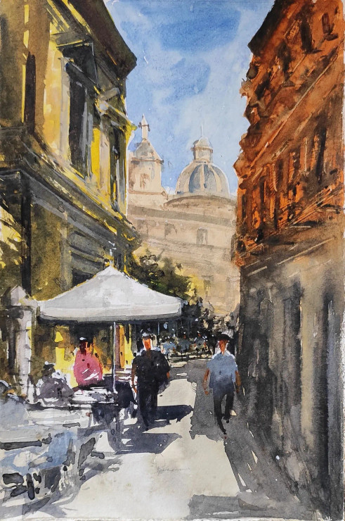 City (ART-7901-116729) - Handpainted Art Painting - 8in X 10in