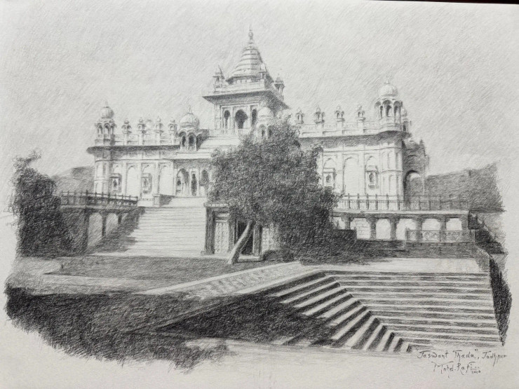 Jaswant Thada, Jodhpur (ART-15644-116753) - Handpainted Art Painting - 16in X 12in