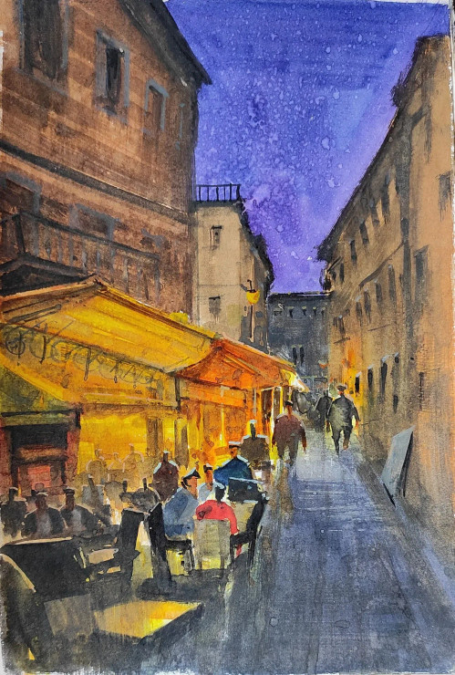 City At Night (ART-7901-116717) - Handpainted Art Painting - 8in X 10in