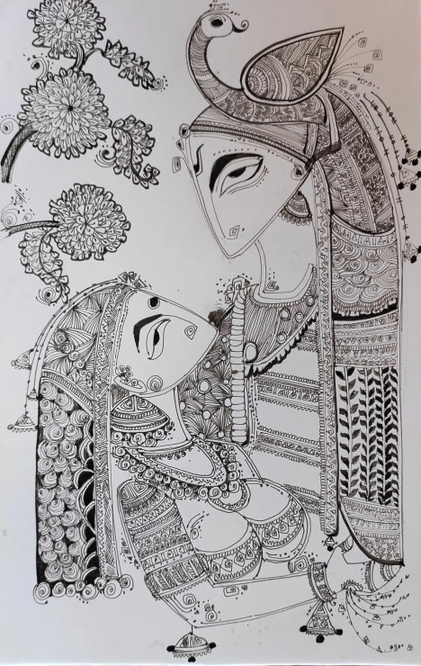Radha Krishna (ART-7901-116731) - Handpainted Art Painting - 8in X 11in
