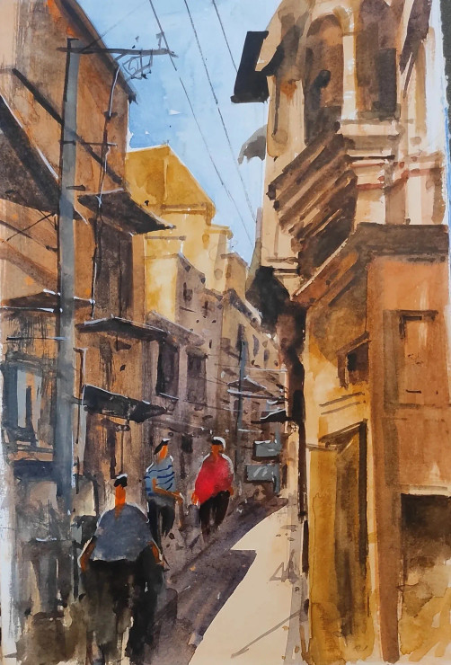 Small City (ART-7901-116649) - Handpainted Art Painting - 8in X 10in