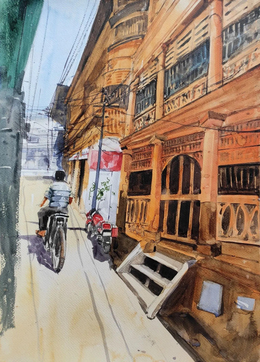 Gali Gali (ART-7901-116624) - Handpainted Art Painting - 12in X 16in