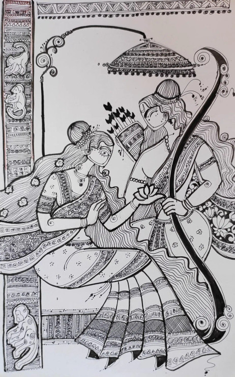 Siya Ram (ART-7901-116733) - Handpainted Art Painting - 8in X 11in