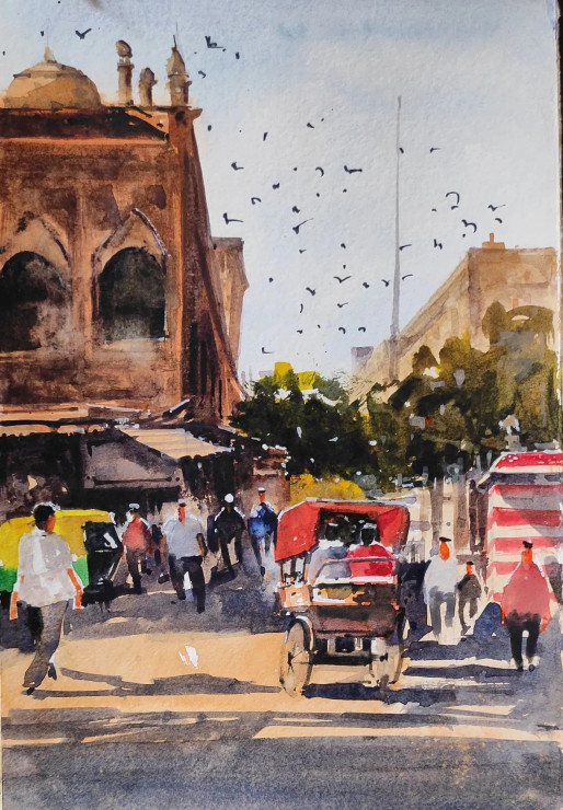 Cityscape (ART-7901-116719) - Handpainted Art Painting - 8in X 10in