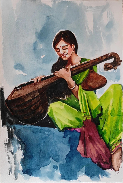 Binabandini (ART-7901-116721) - Handpainted Art Painting - 8in X 10in