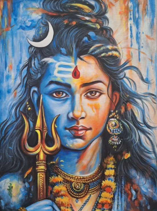 Shiva Hand Made Painting For Decoration (ART-7555-116568) - Handpainted Art Painting - 18in X 24in
