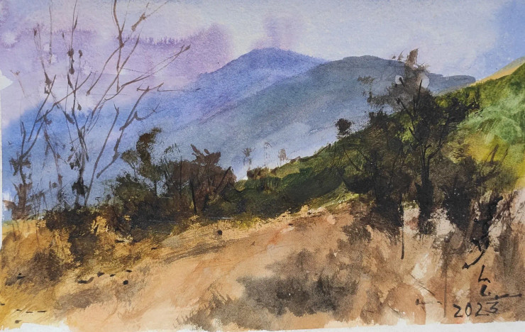 Hillscape (ART-7901-116771) - Handpainted Art Painting - 11in X 8in