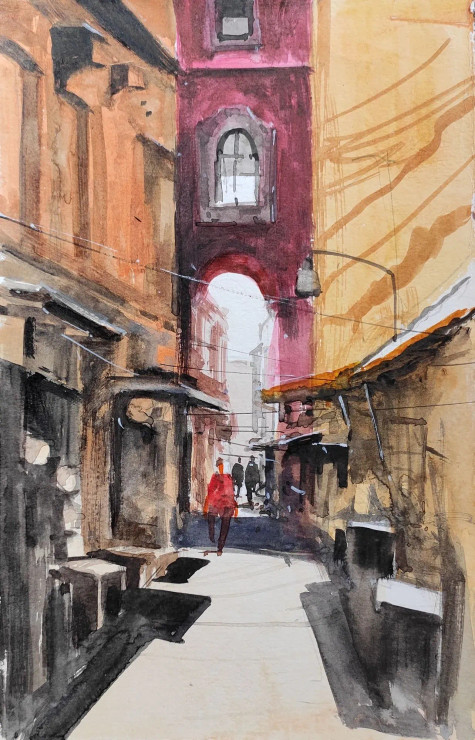 Market (ART-7901-116775) - Handpainted Art Painting - 8in X 11in