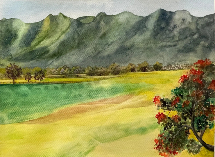 Distant Mountains (ART-8841-116605) - Handpainted Art Painting - 12in X 9in