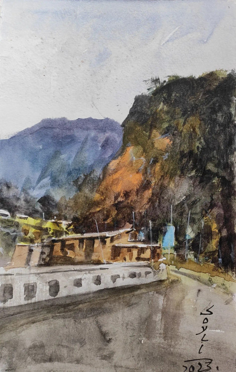Mountain (ART-7901-116773) - Handpainted Art Painting - 8in X 11in