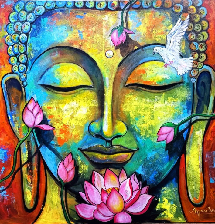 SERENITY OF BLOOM (ART-82-116904) - Handpainted Art Painting - 48in X 48in
