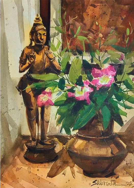 Antique With Foliage (ART-8170-116831) - Handpainted Art Painting - 15in X 22in