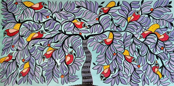 Neel (Tree Of Life) (ART-8725-116814) - Handpainted Art Painting - 46in X 23in