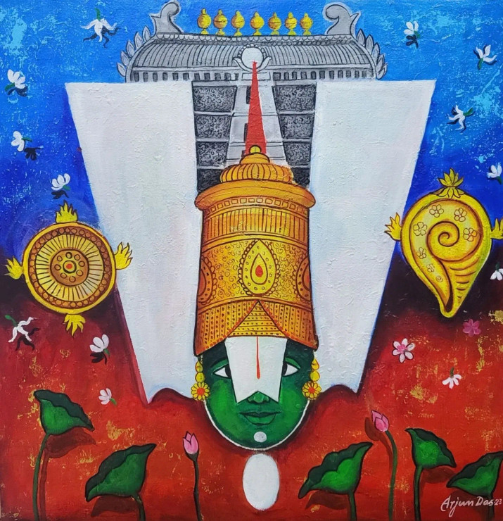 Tirupati Balaji (ART-82-116940) - Handpainted Art Painting - 30in X 30in