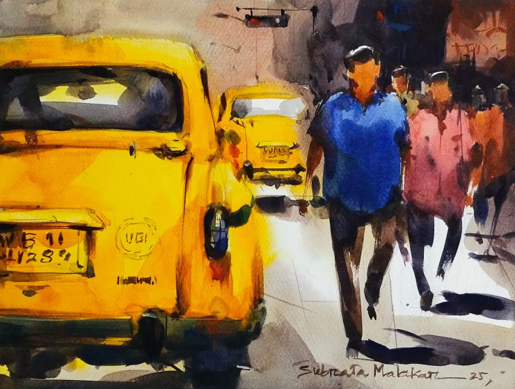Taxi Tales (ART-8170-116939) - Handpainted Art Painting - 15in X 11in