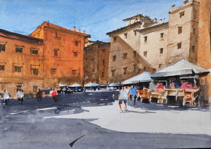 City (ART-7901-116888) - Handpainted Art Painting - 12in X 8in