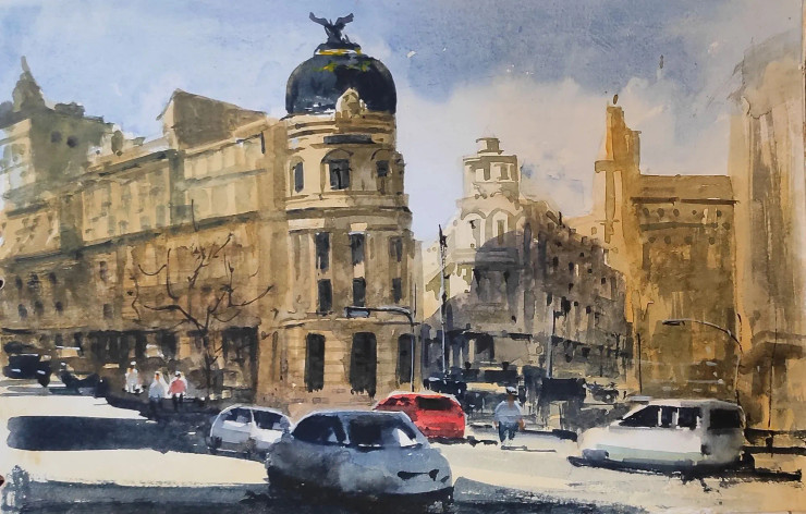 Cityscape (ART-7901-116648) - Handpainted Art Painting - 10in X 8in