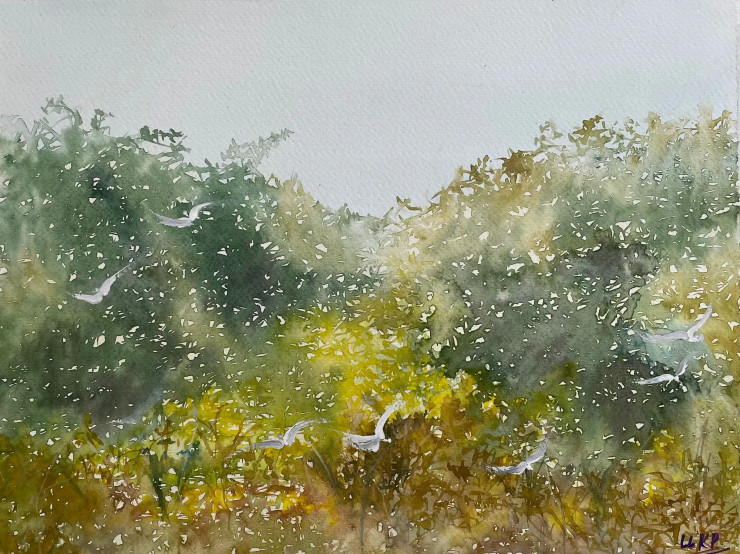 Flock Of Birds (ART-8841-117056) - Handpainted Art Painting - 13in X 9in