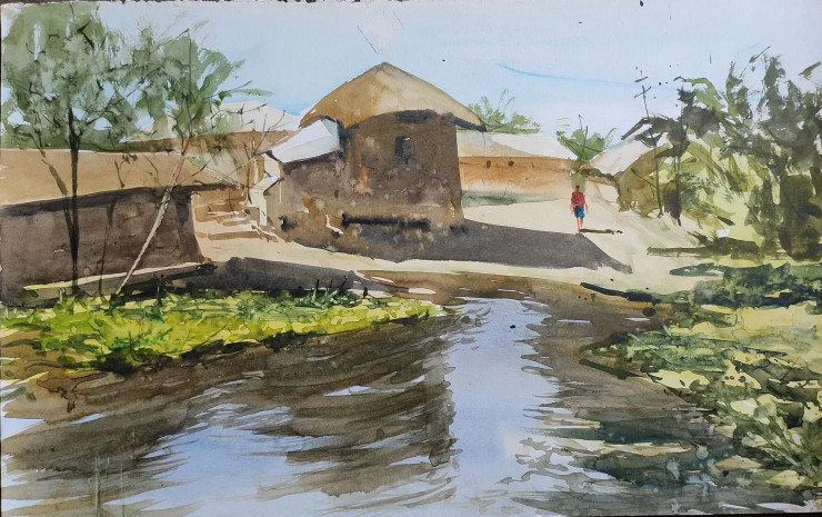 Village Series (ART-7901-116965) - Handpainted Art Painting - 22in X 14in