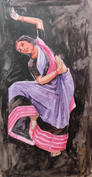 Dancing Woman (ART-7901-116849) - Handpainted Art Painting - 8in X 14in