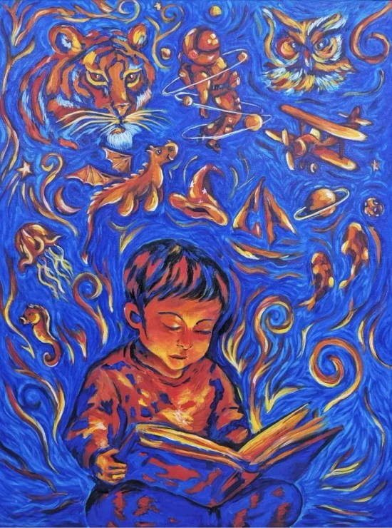 Bedtime Stories (ART-16516-116973) - Handpainted Art Painting - 36in X 48in