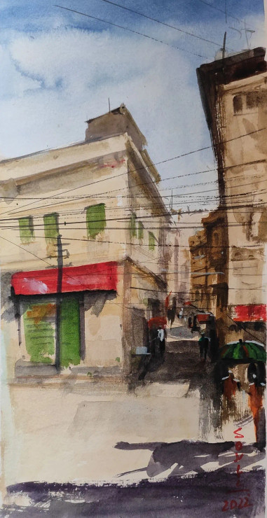 City (ART-7901-116839) - Handpainted Art Painting - 8in X 14in
