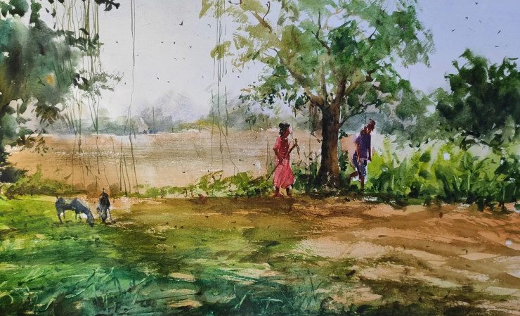 Village Series (ART-7901-116925) - Handpainted Art Painting - 22in X 14in