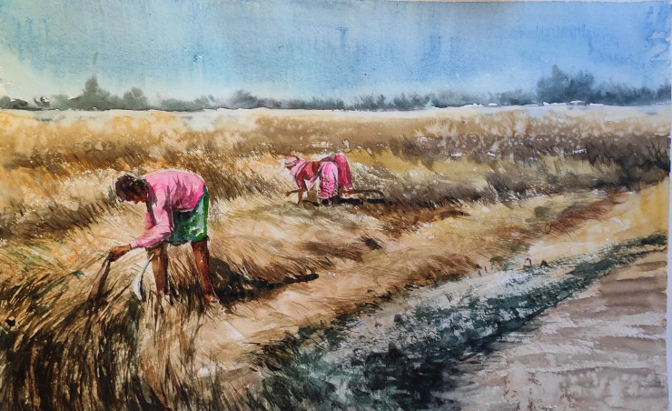 Farmer (ART-7901-116917) - Handpainted Art Painting - 22in X 14in