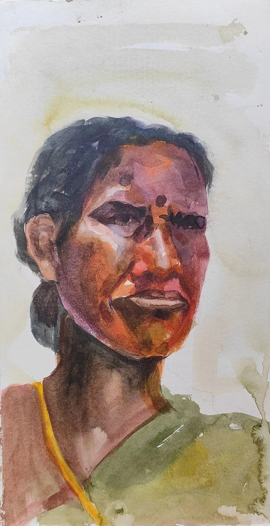 Face (ART-7901-116852) - Handpainted Art Painting - 8in X 14in