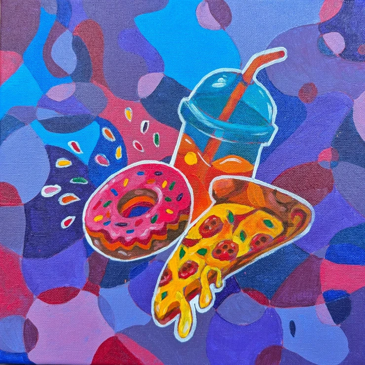 Snackflix And Thrill (ART-16516-116987) - Handpainted Art Painting - 12in X 12in