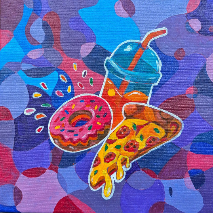 Snackflix And Thrill (ART-16516-116987) - Handpainted Art Painting - 12in X 12in